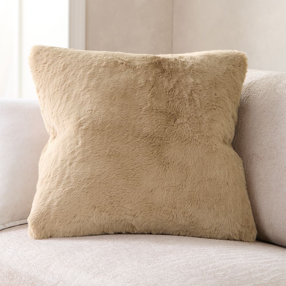 Sierra Tan Faux Fur 23"x23" Throw Pillow