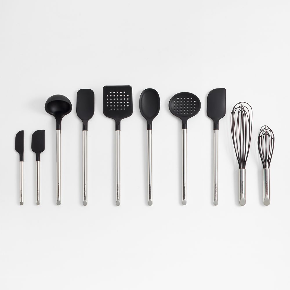 Crate & Barrel Stainless Steel and Black Silicone Utensils