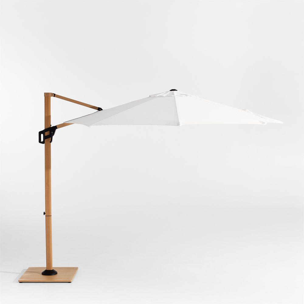 10' Round Sunbrella Canvas White Cantilever Outdoor Patio Umbrella with Faux Wood Metal Frame