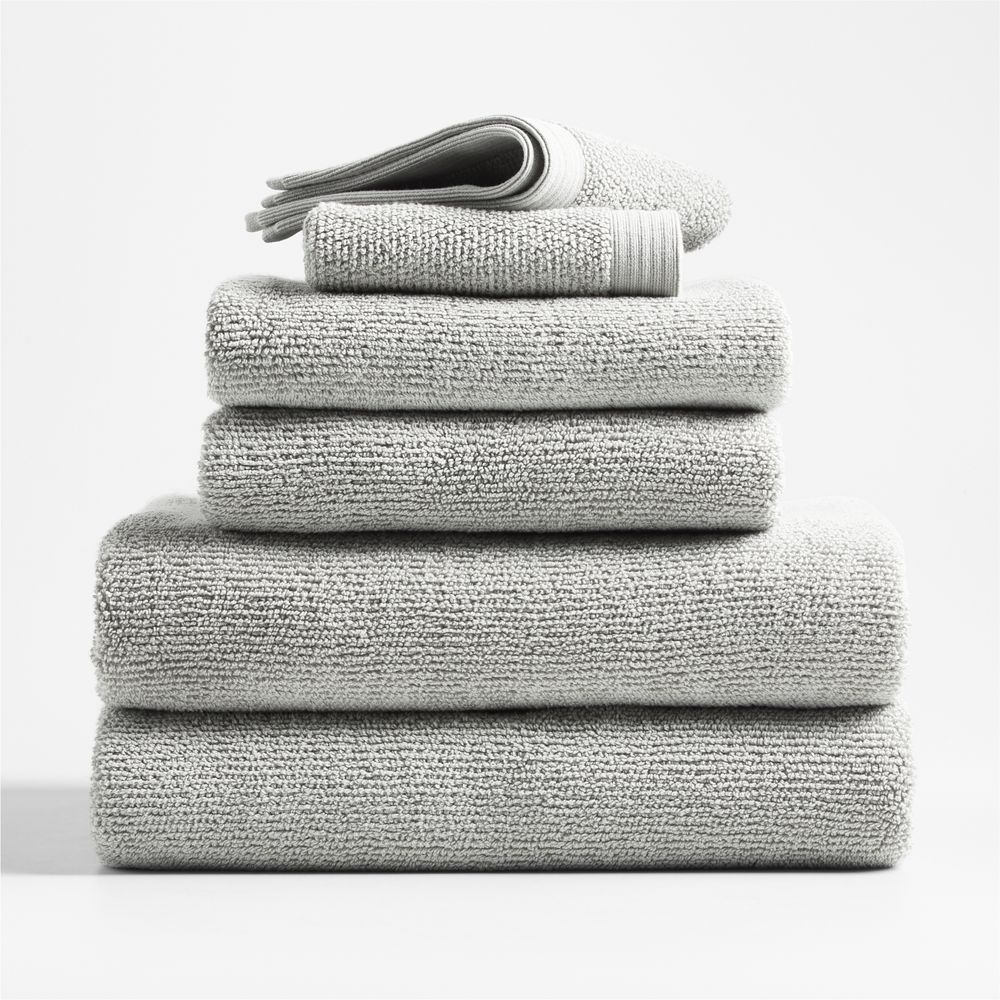 Antimicrobial Organic Cotton Ash Grey Bath Towels, Set of 6