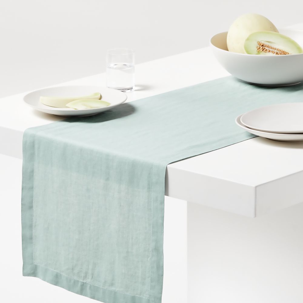 Marin 120" Quiet Blue European Linen Table Runner