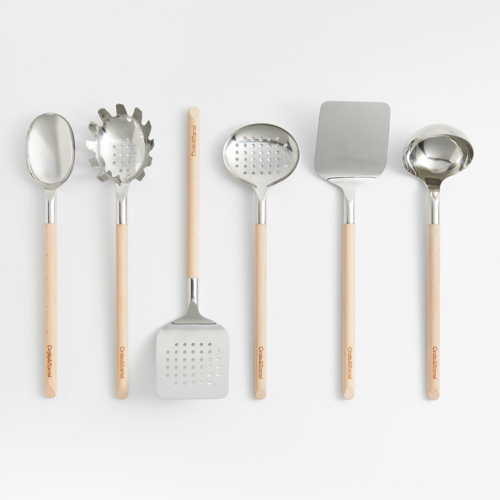 Crate & Barrel Beechwood and Stainless Steel Utensils