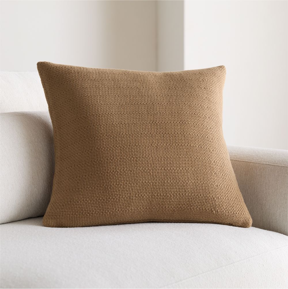 Organic Cotton Basketweave 20"x20" Camel Tan Throw Pillow
