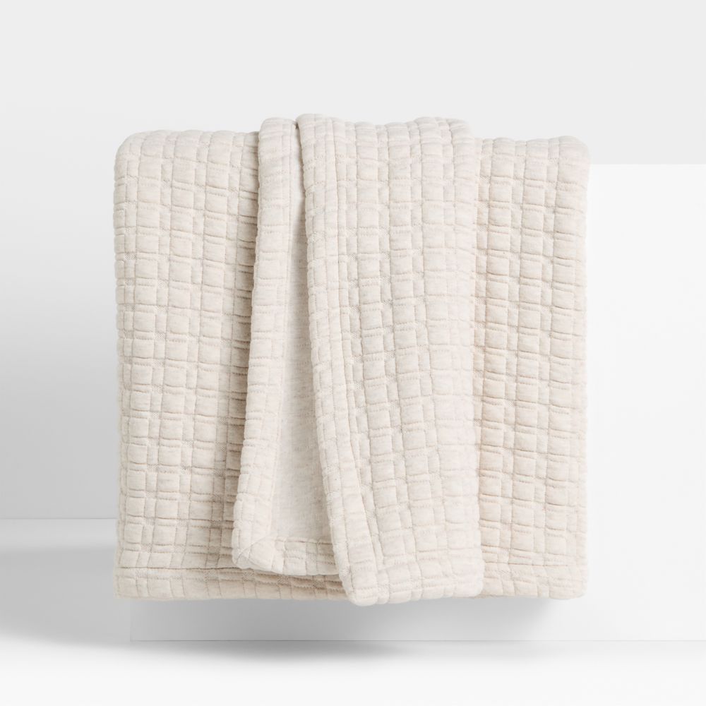 Cozysoft Organic Cotton Jersey Quilted Grid Light Beige Bed Blanket