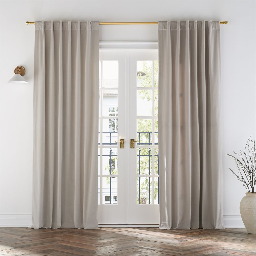 Warm Beige Cotton Velvet Window Curtain Panel with Lining