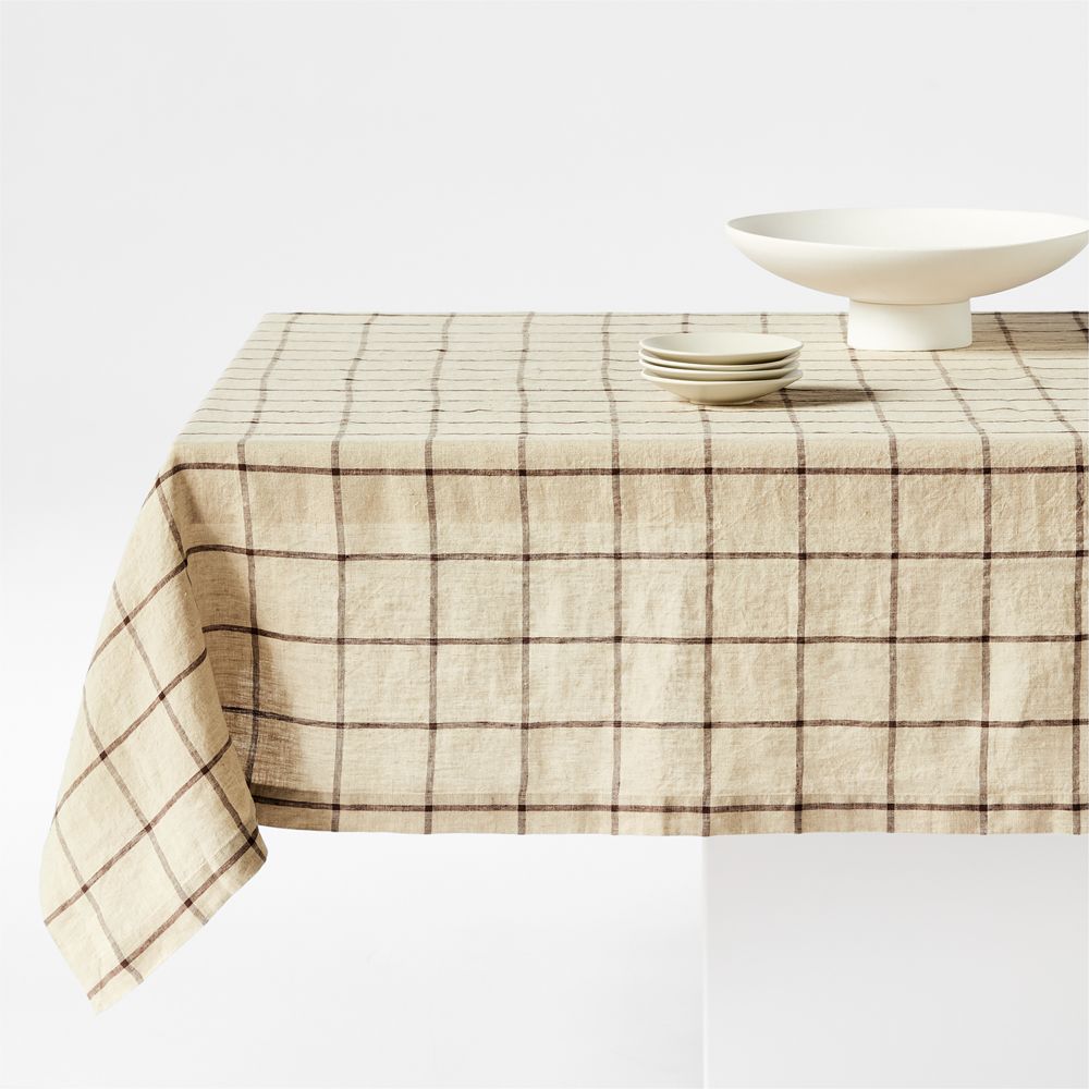 Marin 60"x120" Windowpane Plaid European Linen Tablecloth
