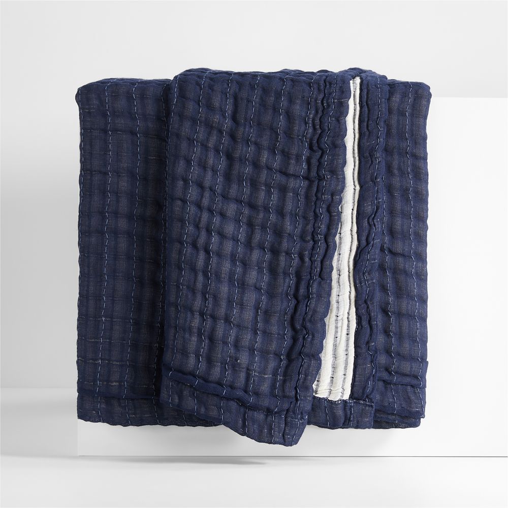 Organic Cotton Gauze Deep Indigo Blue Throw