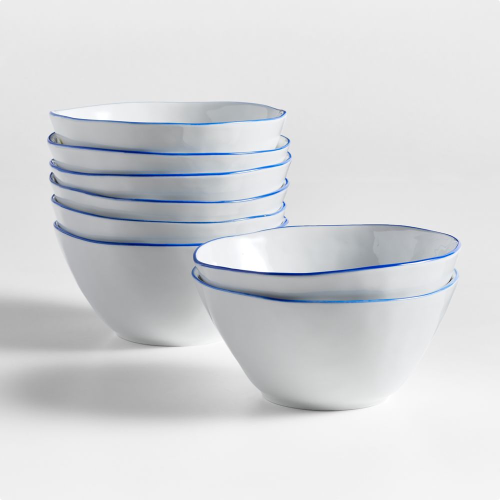 Mercer Blue Rim 6.25" Bowls, Set of 8