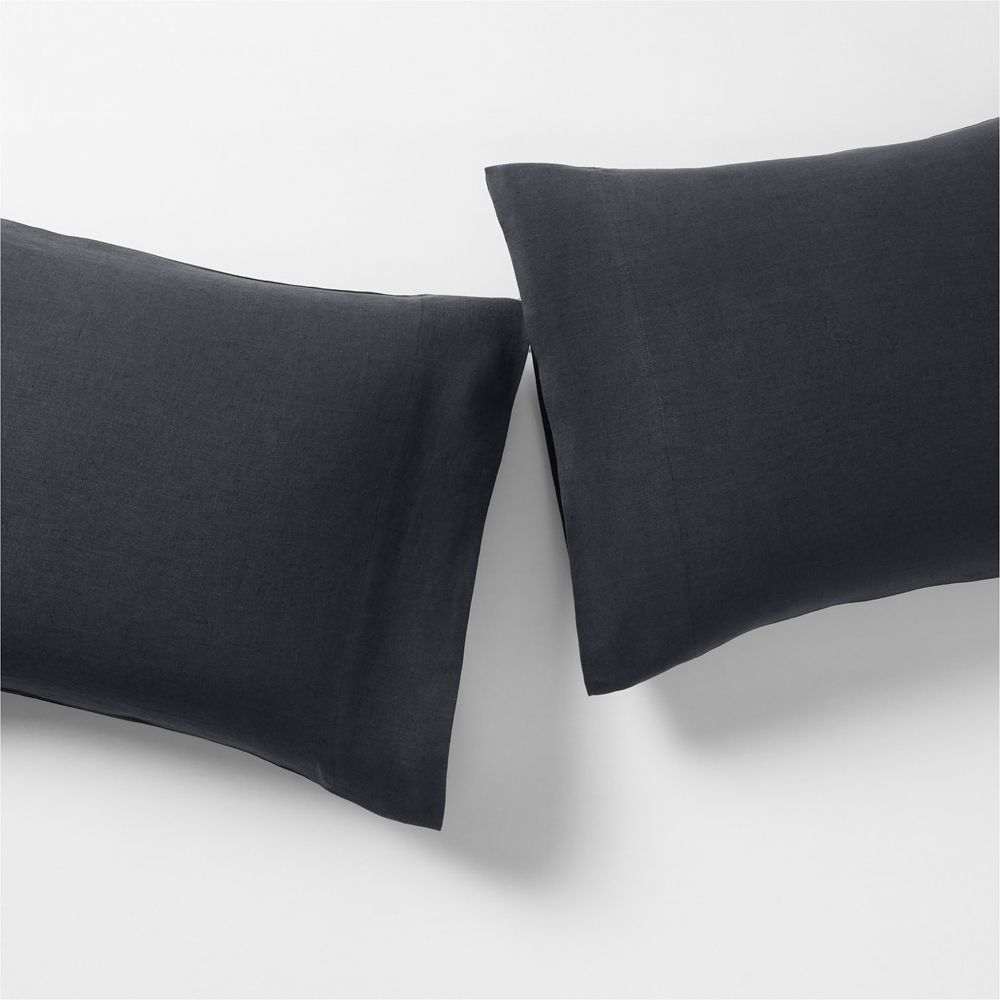Aire Natural European Linen Midnight Navy Blue Pillowcases, Set of 2