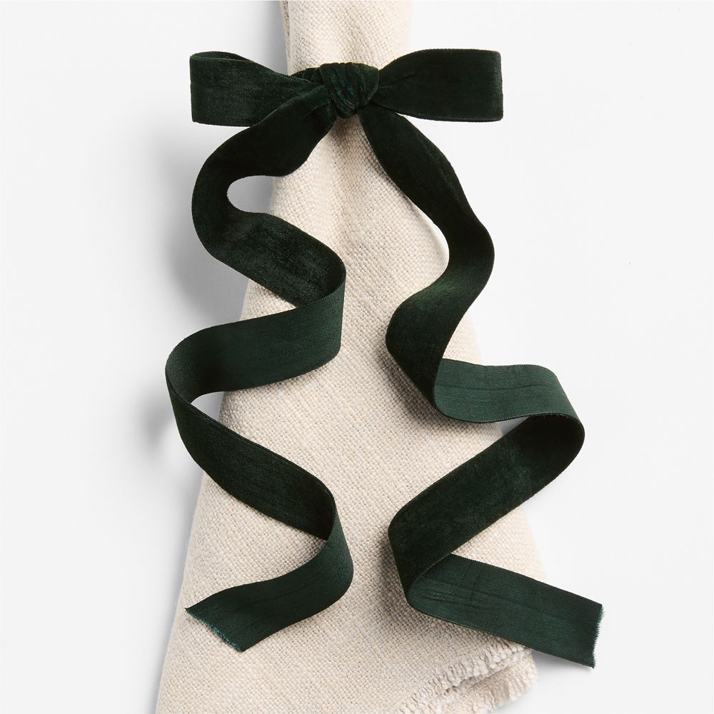 Green Velvet Bow Napkin Rings, Set of 4