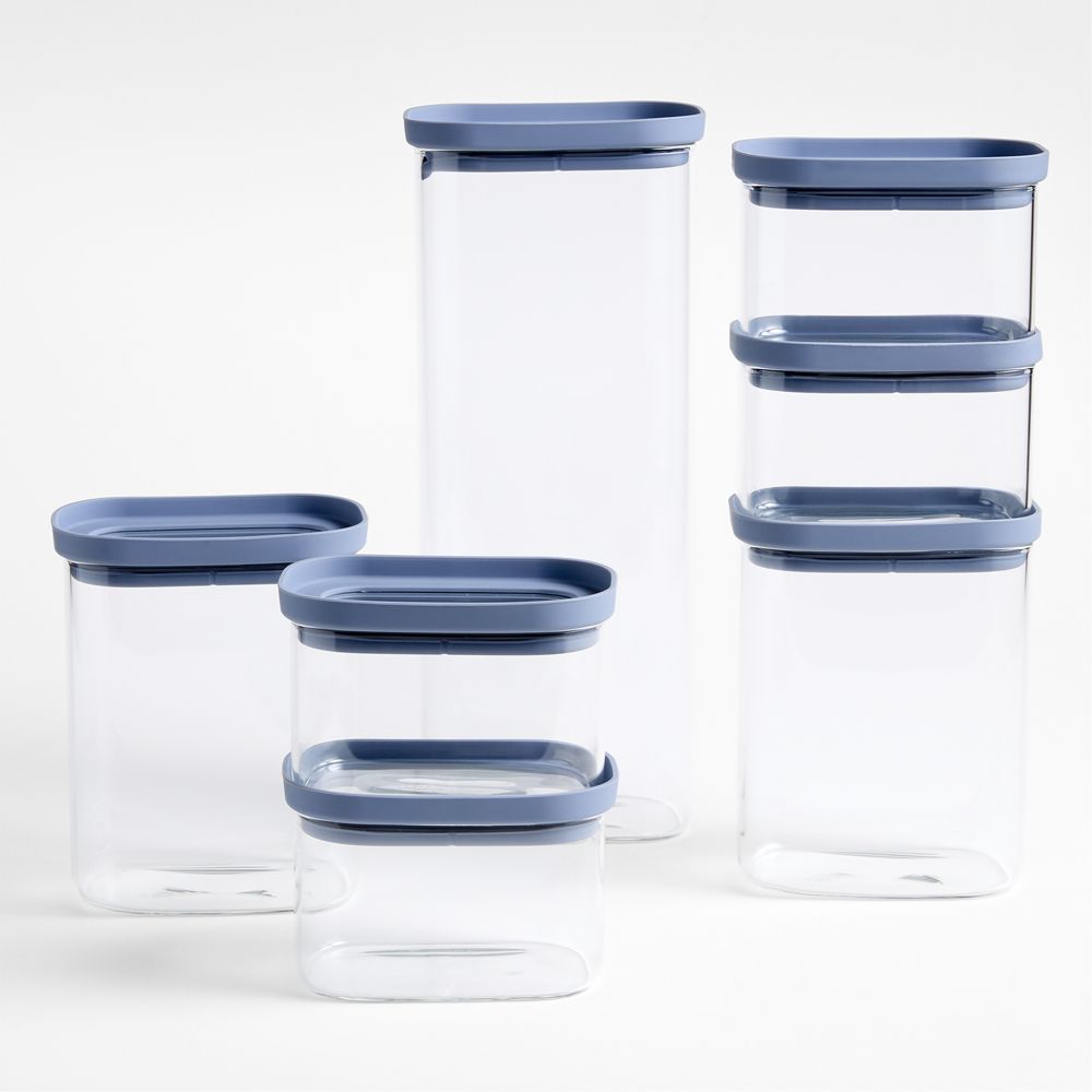 Crate & Barrel 14-Piece Glass Pantry Storage with Glass and Silicone Lids