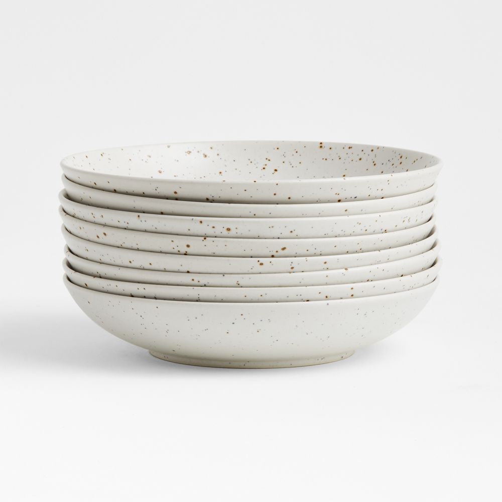 Craft Speckled White Stoneware Low Bowls, Set of 8