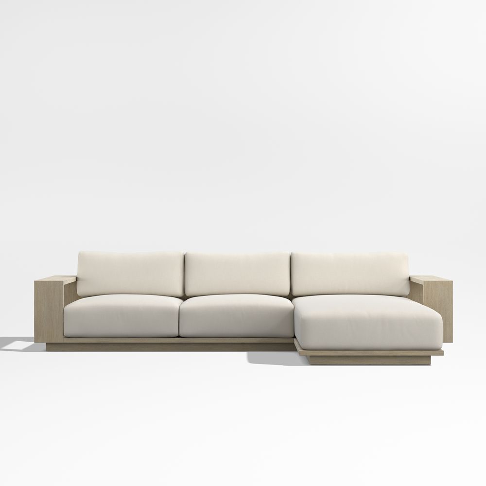 Mallorca 2-Piece Right-Arm Chaise Wood Outdoor Sectional Sofa with Cushions