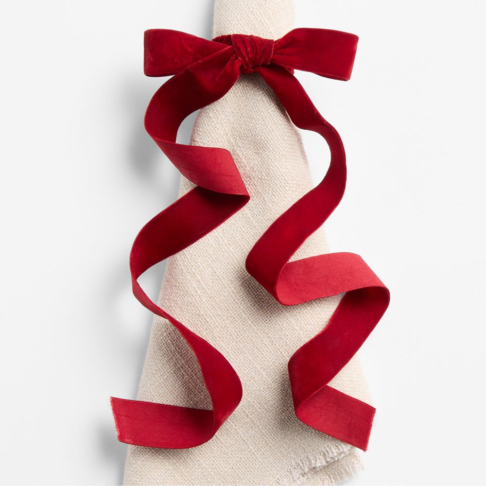 Red Velvet Bow Napkin Rings, Set of 4
