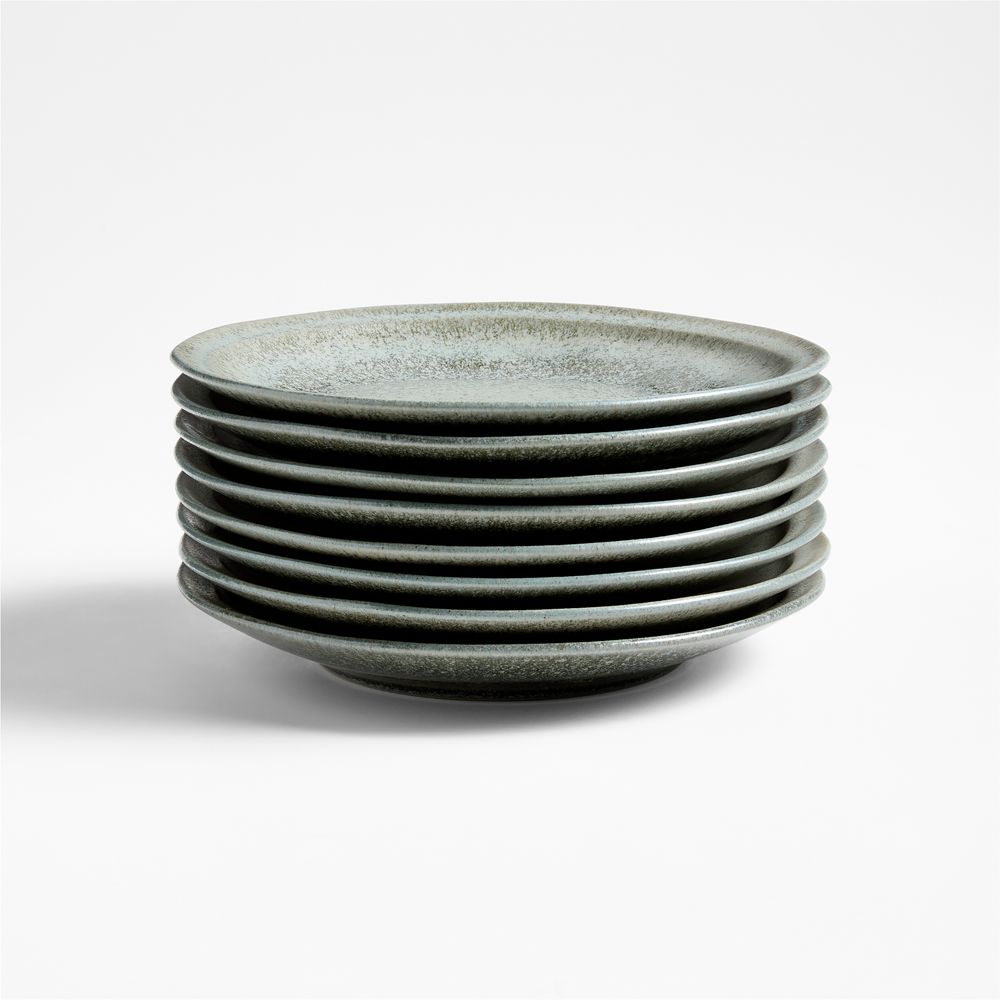 Prairie Moss Green Recycled Stoneware Salad Plates, Set of 8