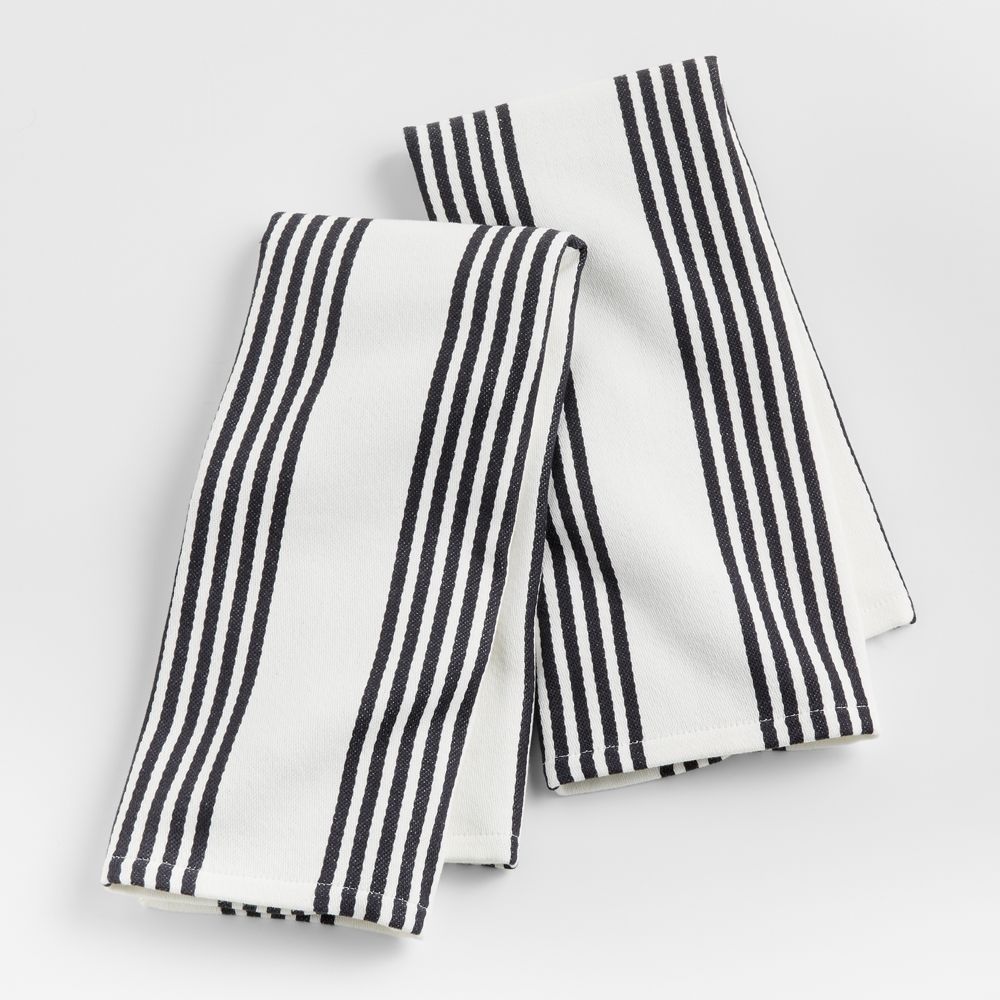 Cuisine White with Black Stripe Organic Cotton Dish Towels, Set of 2