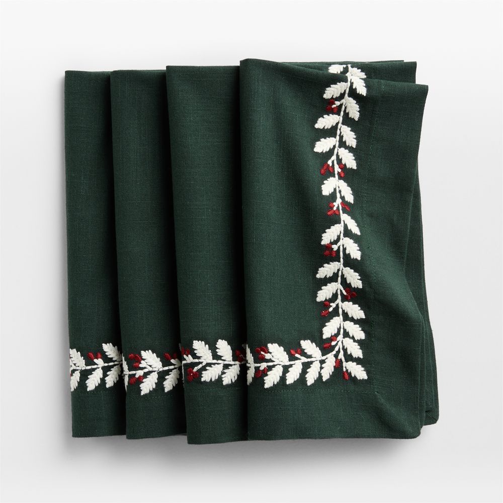 Embroidered Holly Berry Napkin, Set of 4