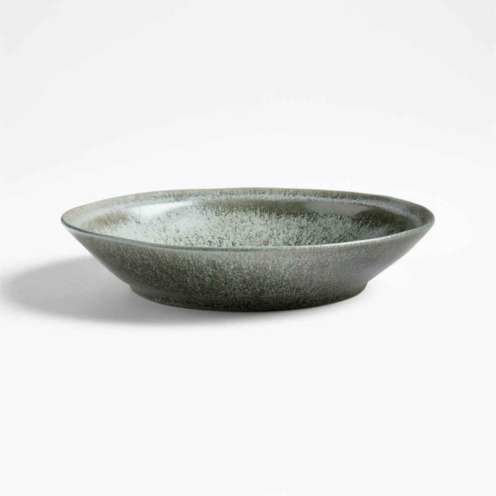 Prairie Moss Green Recycled Stoneware Low Bowl