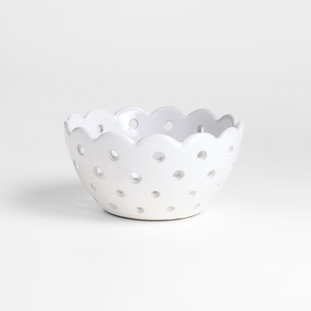 White Scallop Eyelet Stoneware Colanders by Laura Kim