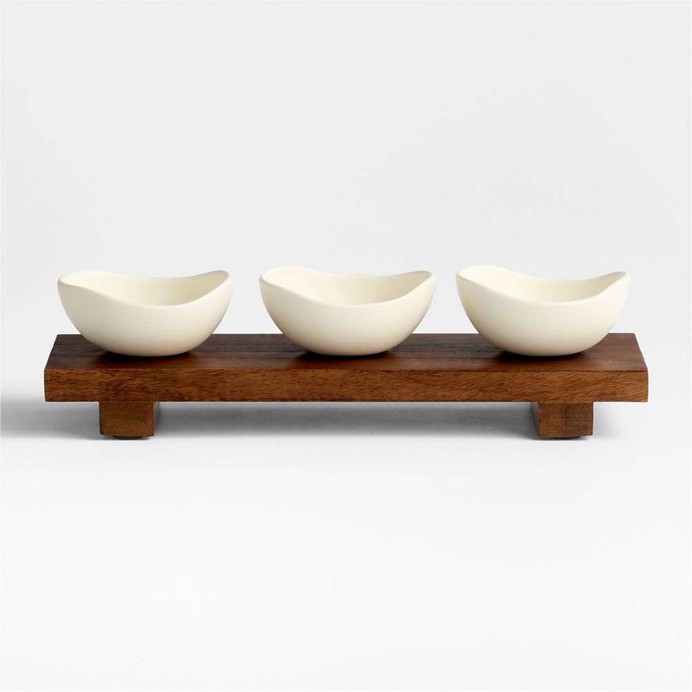 Orchard Footed Wood Board with Set of 3 Bowls