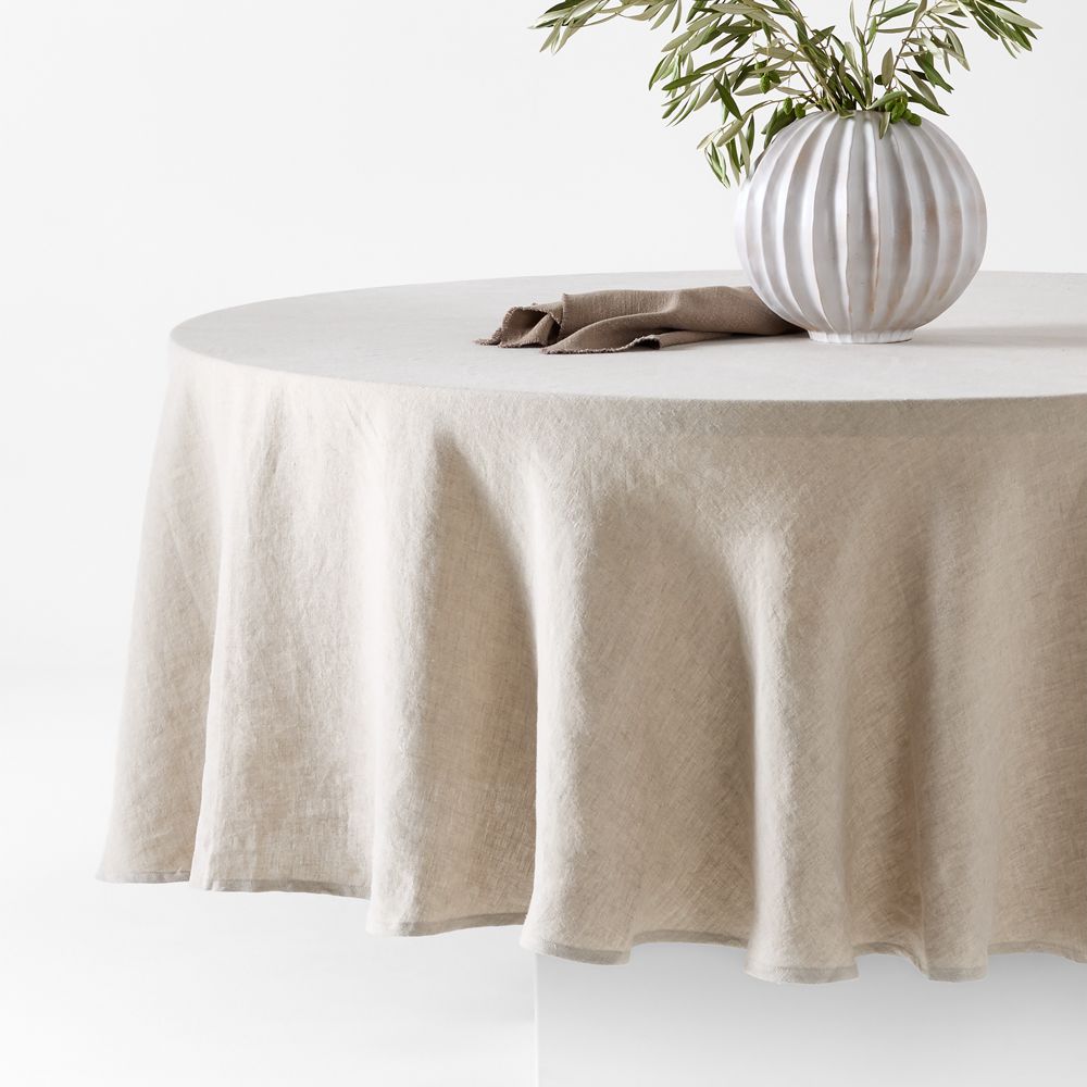Marin 100" Round Natural European Linen Tablecloth