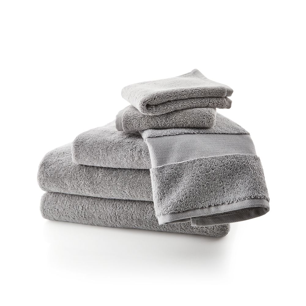 Classic Organic Turkish Cotton Grey Towels, Set of 6