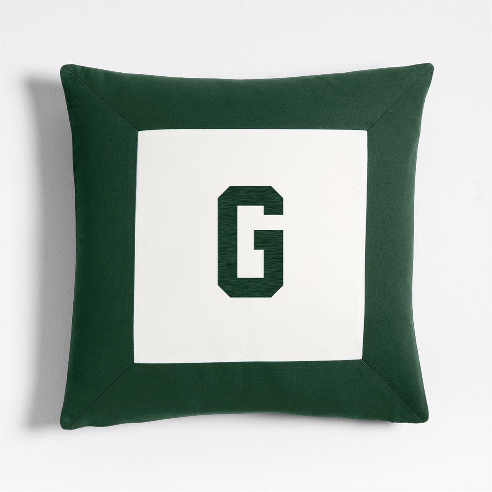Legacy Border Organic Cotton Monogrammable 20"x20" Vintage Green Throw Pillow