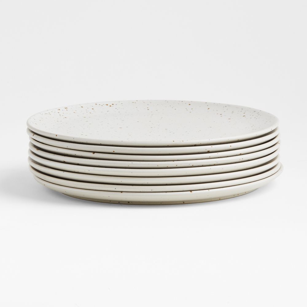 Craft Speckled White Stoneware Flat Dinner Plates, Set of 8
