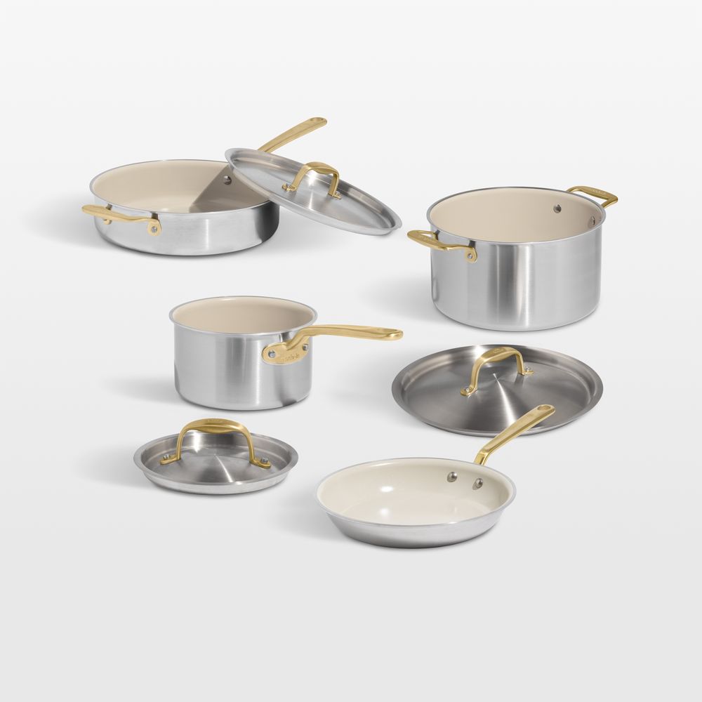 Made In CeramiClad Nonstick 7-Piece Cookware Set with Antique Brass Hardware