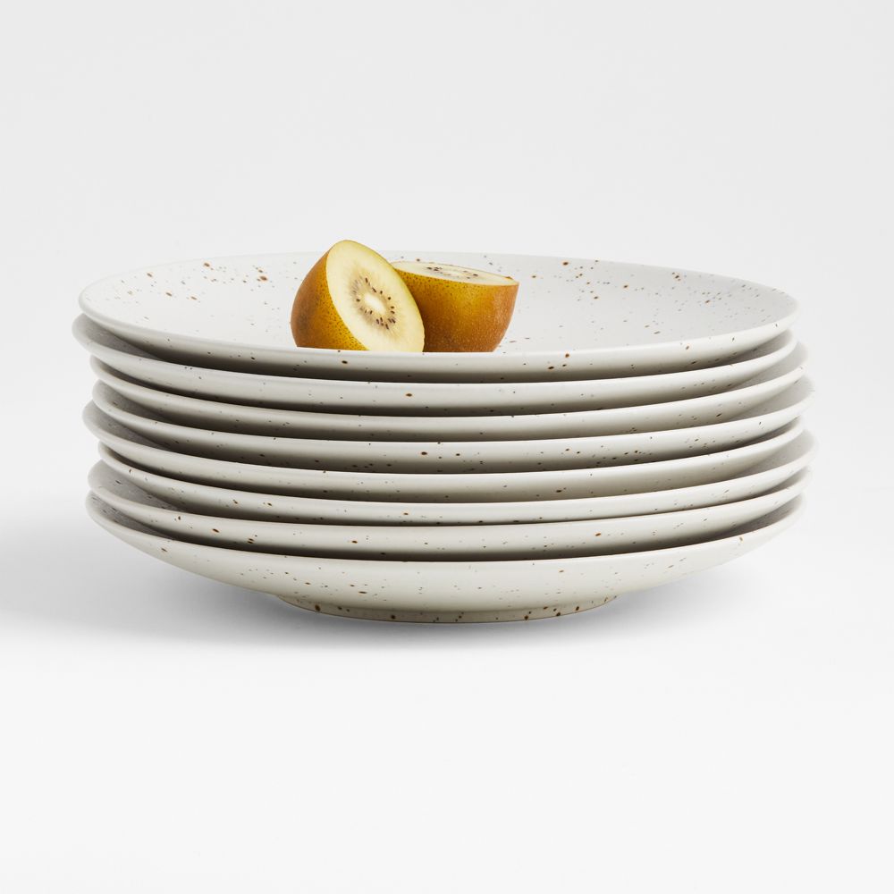 Craft Speckled White Stoneware Coupe Dinner Plates, Set of 8