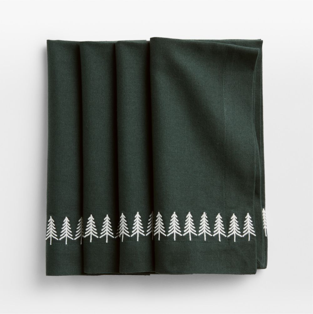 Embroidered Nordic Trees Napkins, Set of 4
