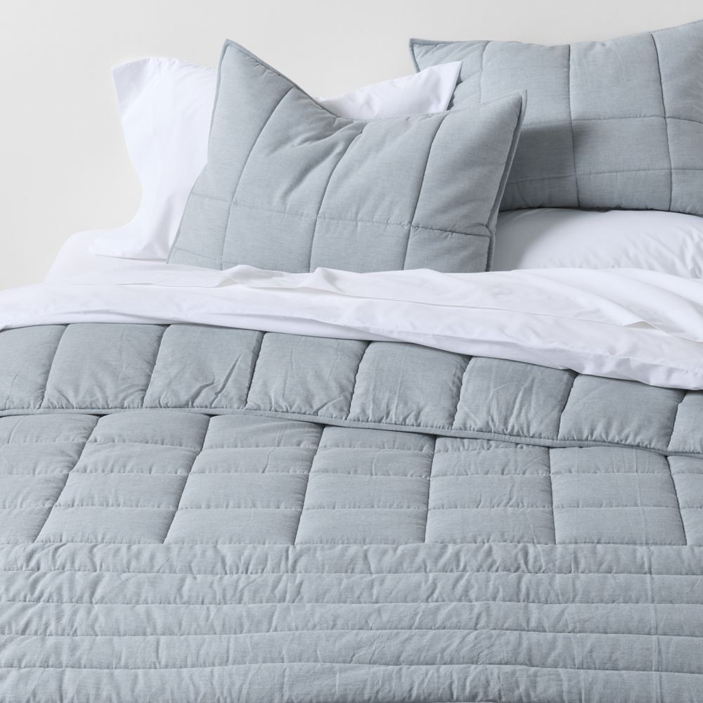 Organic Cotton Heathered Mist Blue Grid Comforters