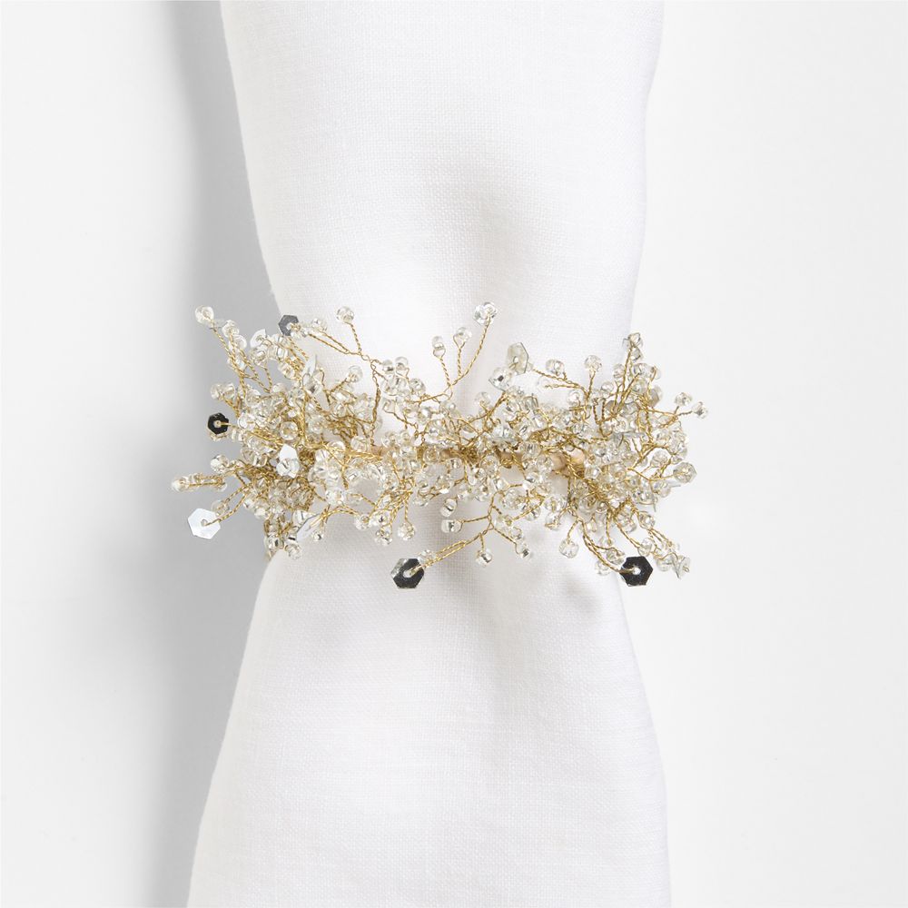 Beaded Silver and Gold Wreath Napkin Rings, Set of 4
