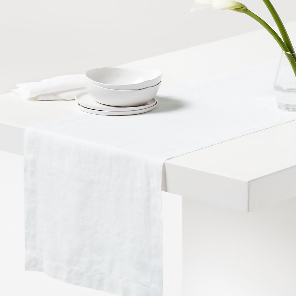 Marin 120" White European Linen Table Runner