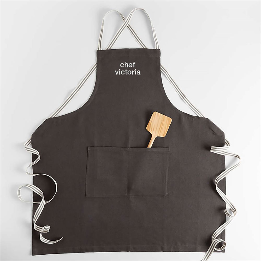 Oslo Cross-Back Grey Linen-Organic Cotton Apron with Pocket