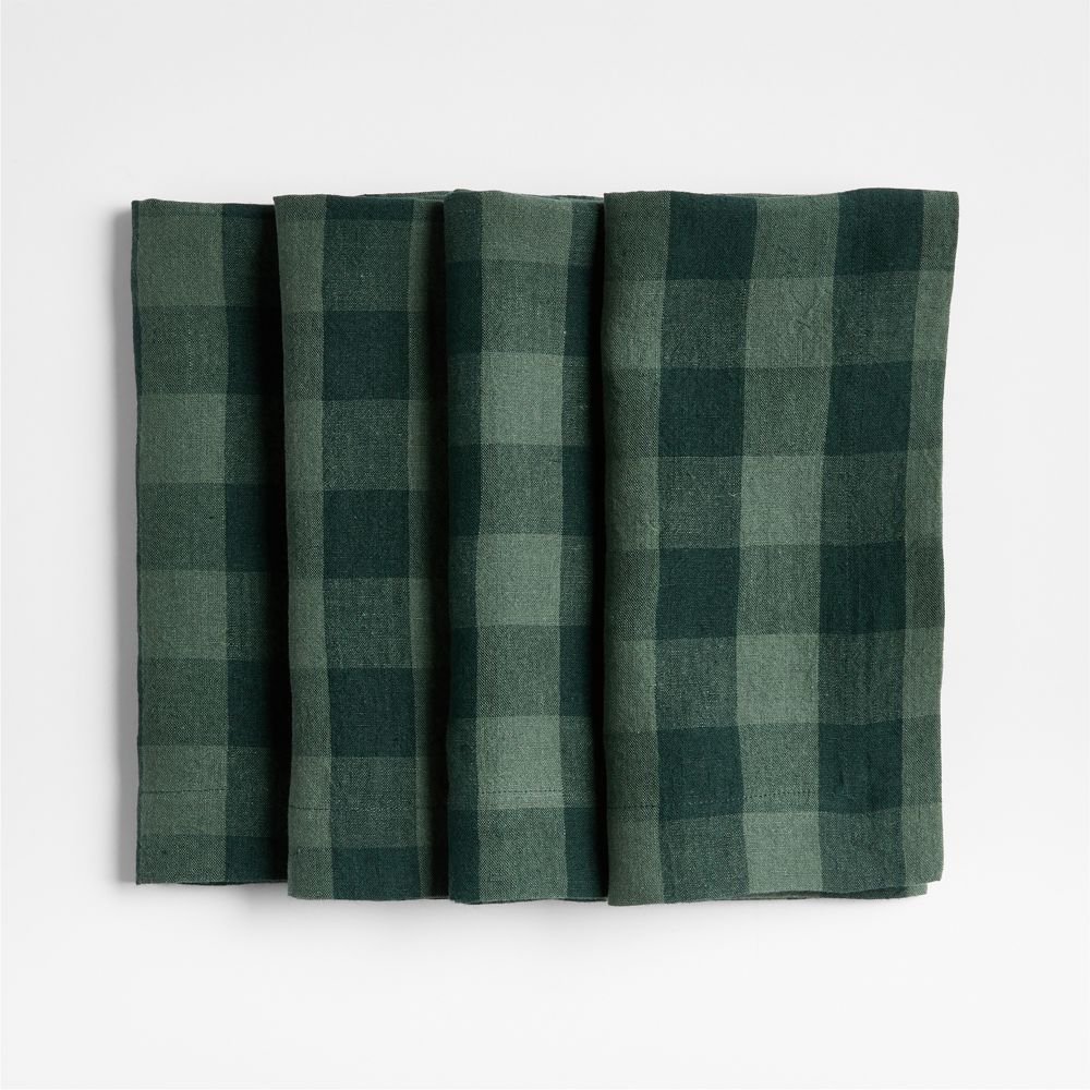 Marin Spruce Green Organic Linen Buffalo Check Napkin, Set of 4