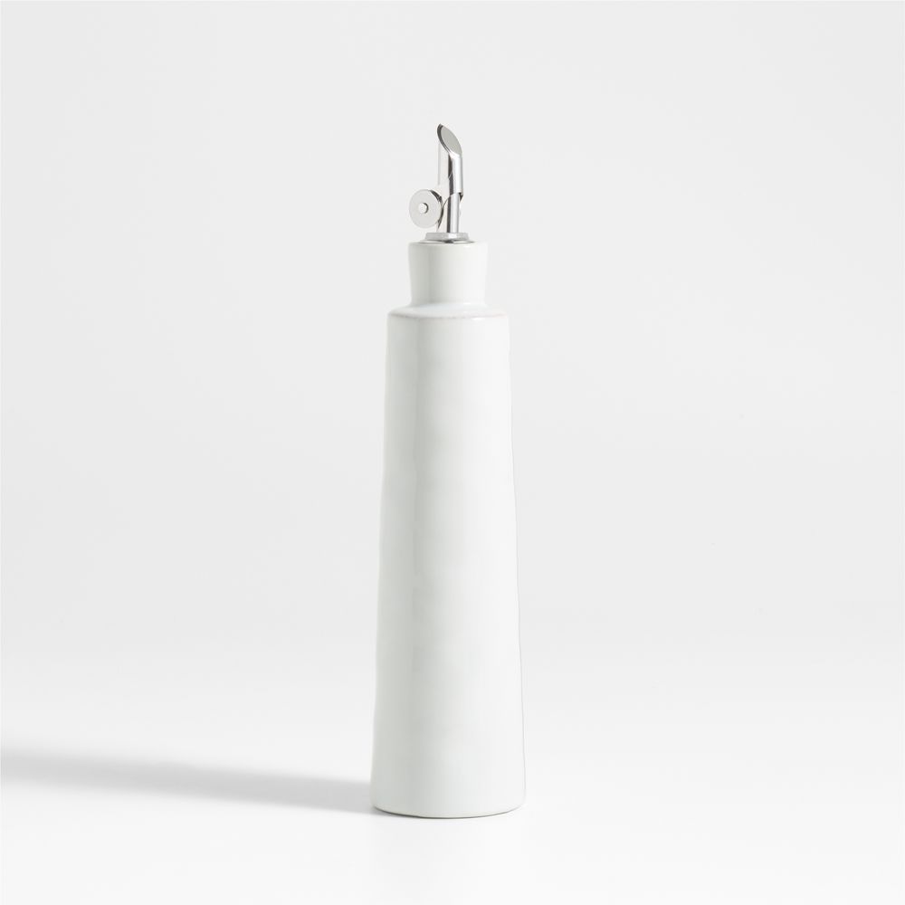 Marin White Stoneware Oil Cruet With Silicone Spout