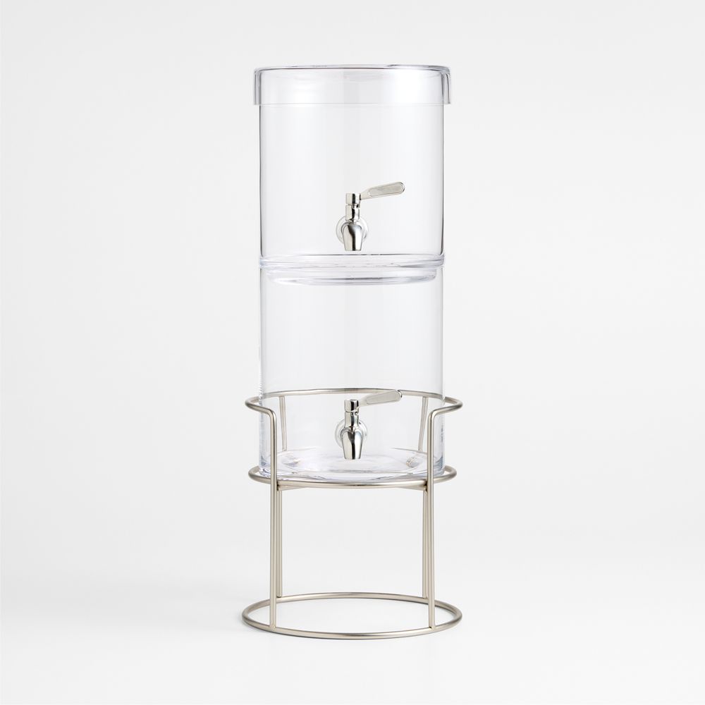 Stacking 2-Gallon Glass Cold Drink Dispenser with Silver Stand Set