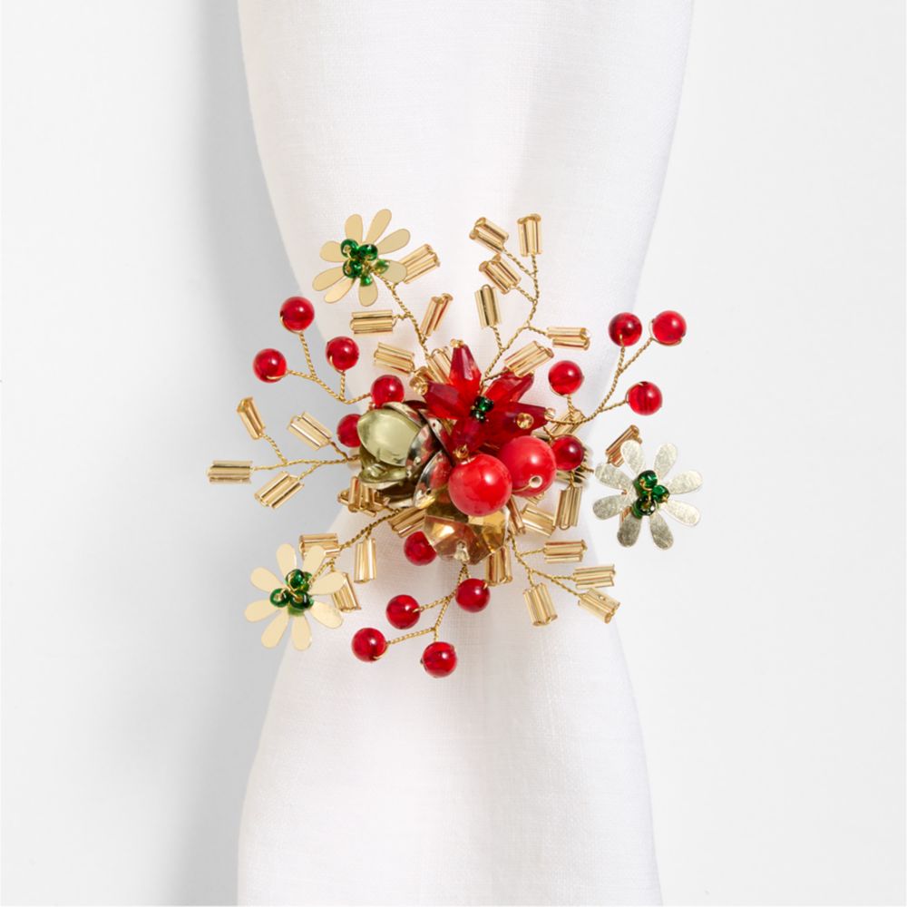 Red and Gold Beaded Christmas Flower Napkin Ring