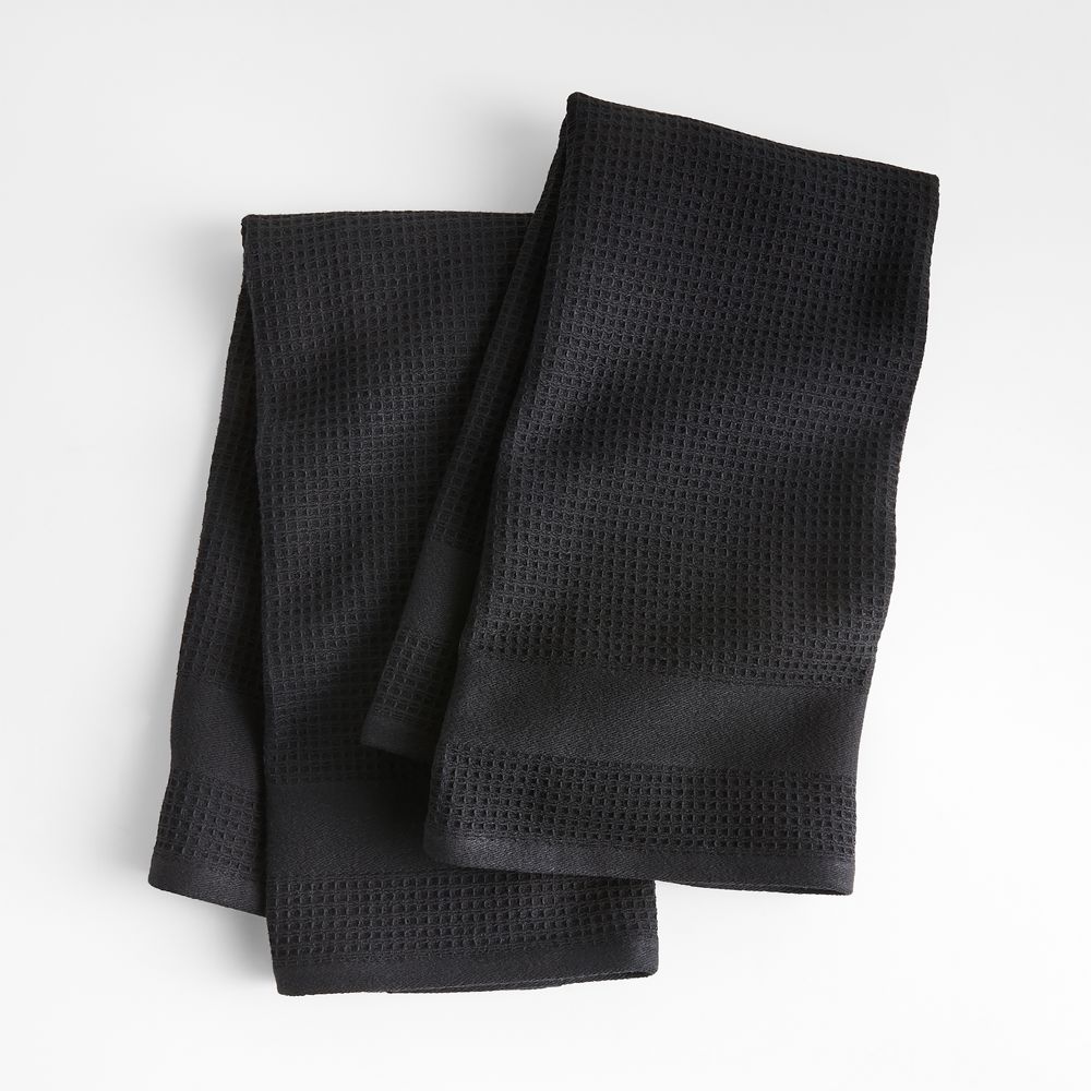 Waffle-Terry Black Organic Cotton Dish Towels, Set of 2