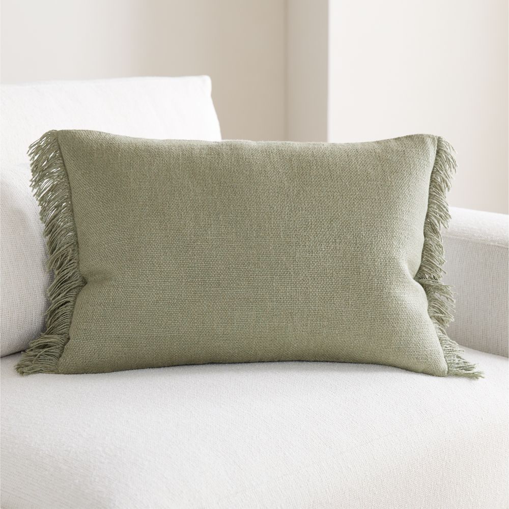 Casual Textured Fringe 24"x16" Shadow Sage Green Throw Pillow Cover