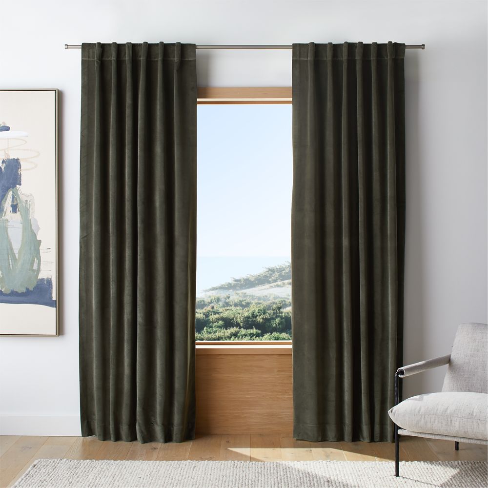 Ficus Green Cotton Velvet Window Curtain Panel