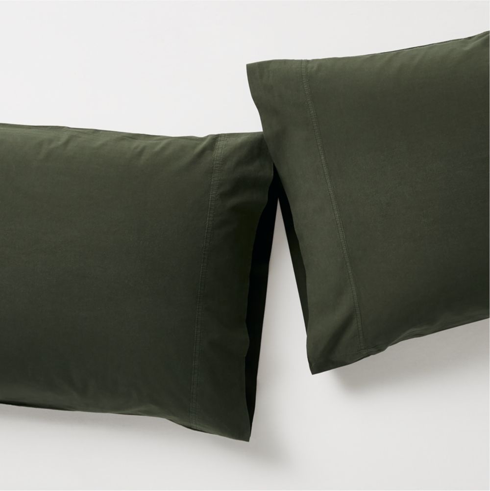 Favorite Washed Organic Cotton Ficus Green Pillowcases, Set of 2