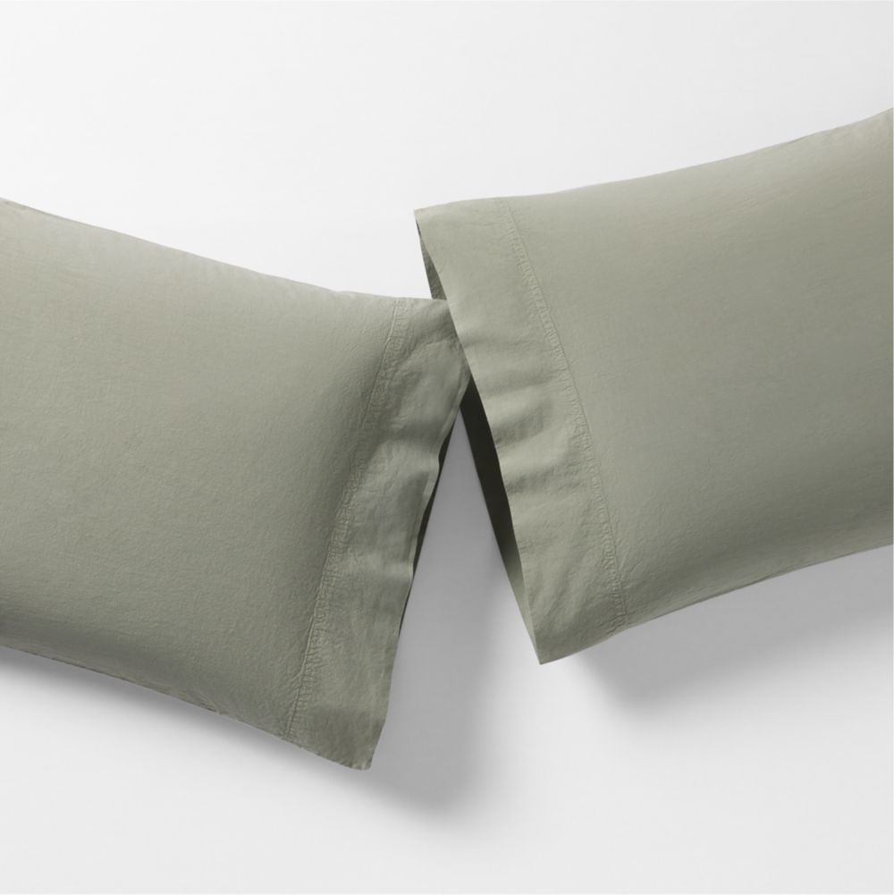Favorite Washed Organic Cotton Shadow Sage Green Pillowcases, Set of 2