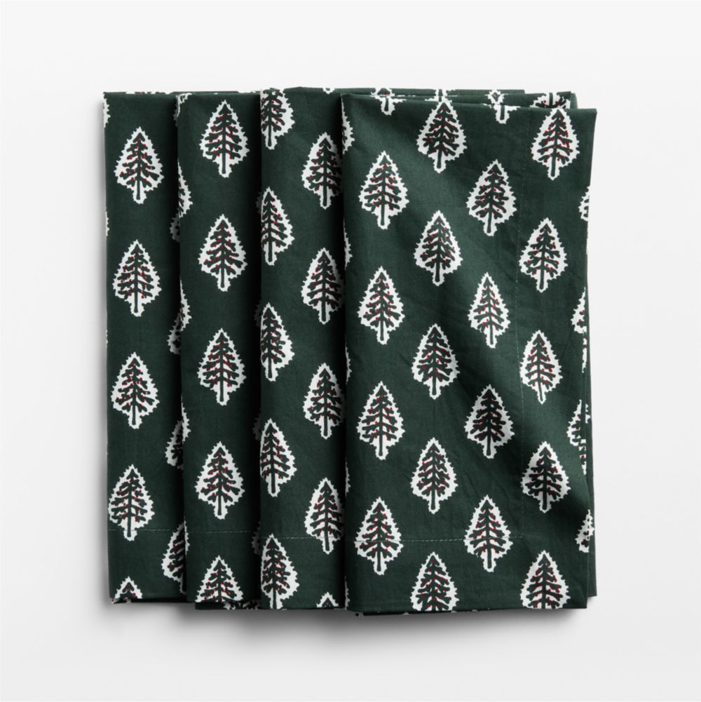 Christmas Tree Block Print Napkin, Set of 4