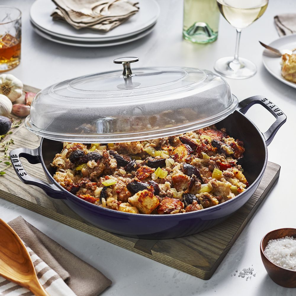 Alternative view of Staub 3.5-Qt Dark Blue Braiser with Glass Lid