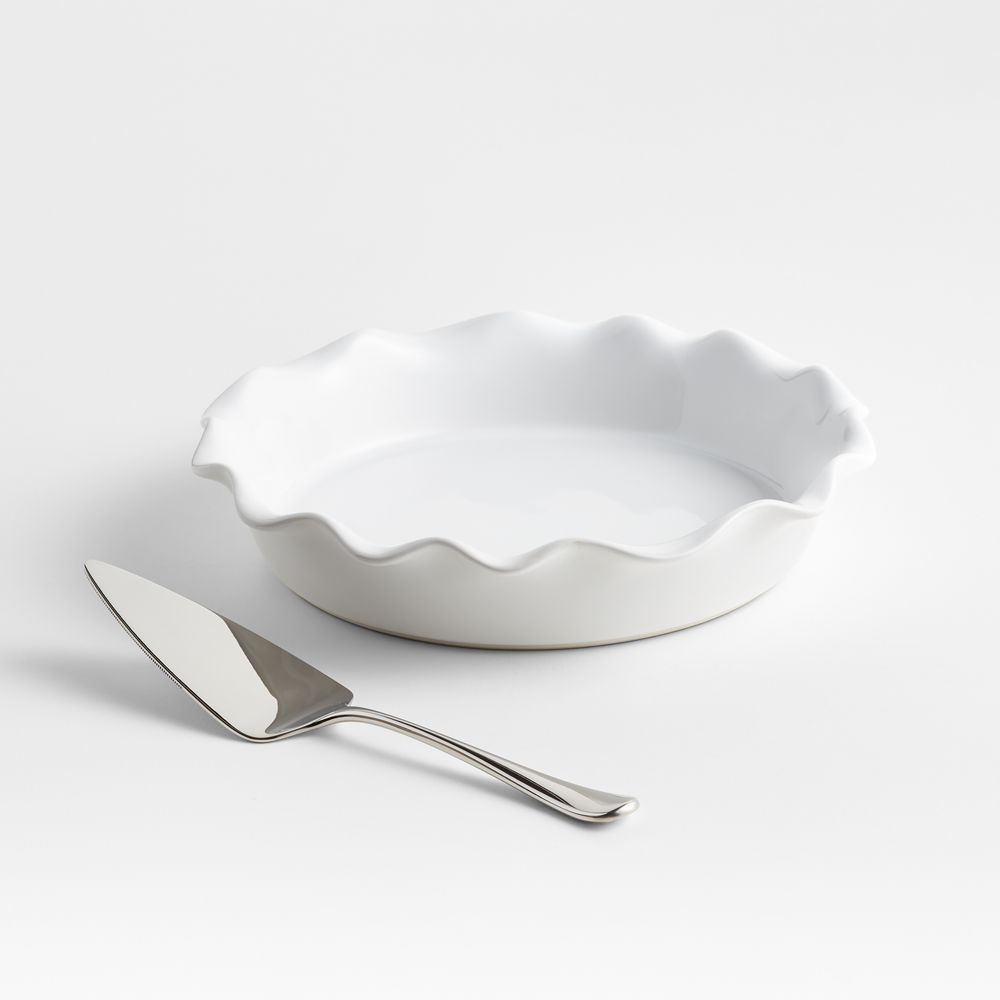 White Ruffle Pie Dish Server Set