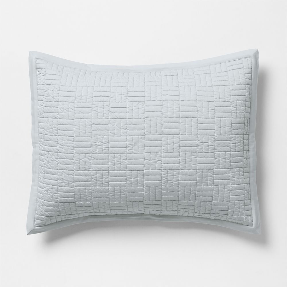 Serene Washed Organic Cotton Sateen Classic Stitch Light Mist Blue Bed Pillow Sham