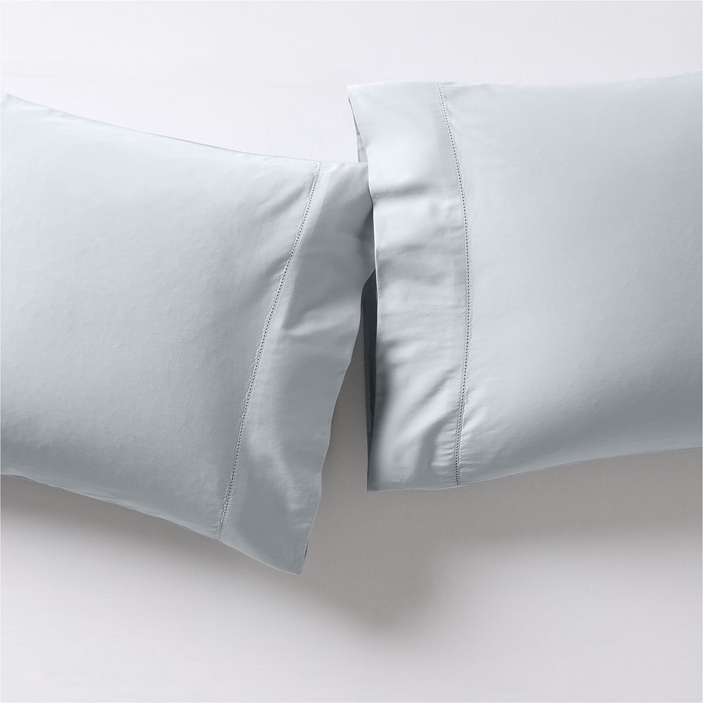 Serene Washed Organic Cotton Sateen Light Mist Blue Pillowcases, Set of 2