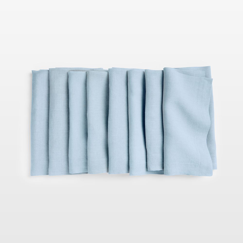 Marin Light Blue European Linen Napkins, Set of 8